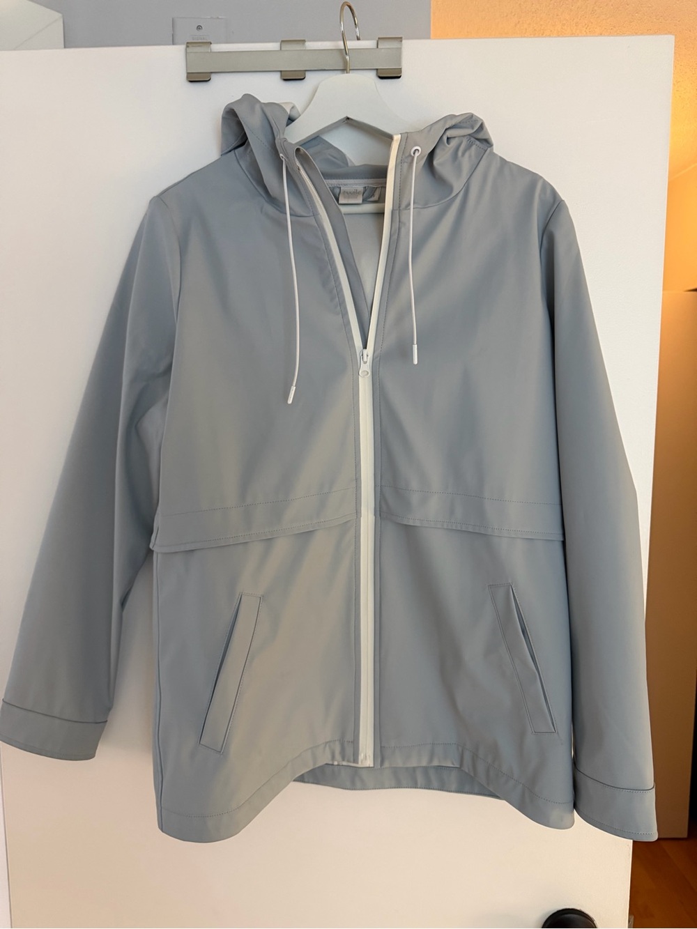 twik Light Gray Hooded Raincoat with White Zip